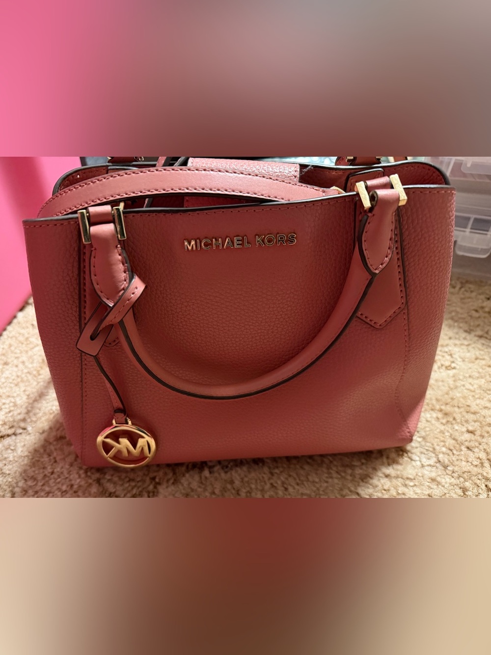 Michael Kors Rose Pink Pebbled Leather Tote with Gold Hardware